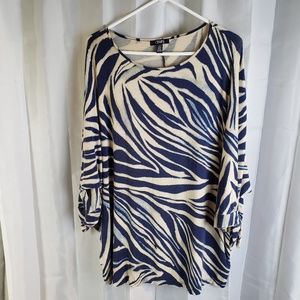Chaps Zebra Print Knot Sleeve Top Sz 2XL